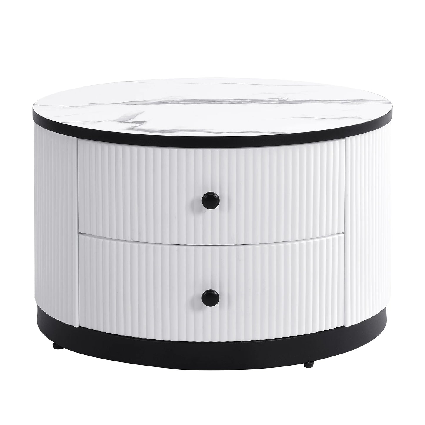 Salontafelset – Tafels – Salontafels – Woonkamertafels – Opbergtafels – Hoogglans Marmerlook – Twee Lades – Stevig Tot 30 Kg - Zwart - QUORE