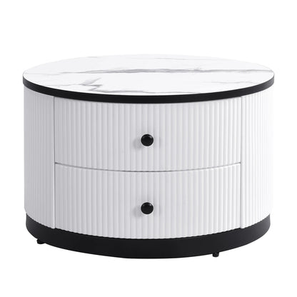 Salontafelset – Tafels – Salontafels – Woonkamertafels – Opbergtafels – Hoogglans Marmerlook – Twee Lades – Stevig Tot 30 Kg - Zwart - QUORE