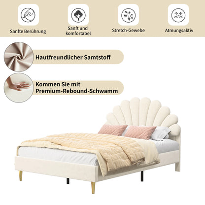 Gestoffeerd Tweepersoonsbed – Bedframe – Slaapbank – Boxspring – Bed 140x200 cm – Velvet Bekleding – Stevige MDF Constructie - QUORE