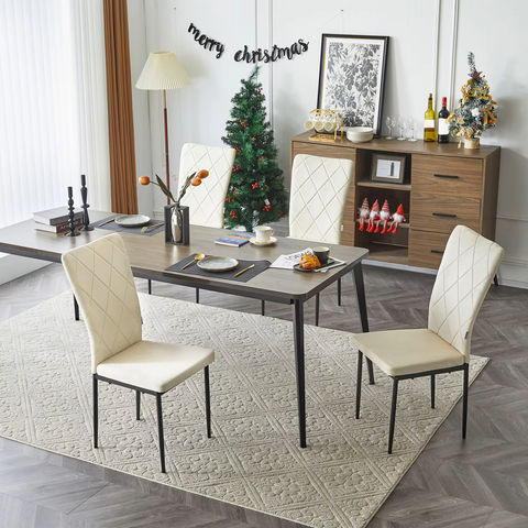 Chair - Dining Room Chairs - Set of 4 Velvet Dining Room Chairs - Ergonomic - Metal Legs - High Backrest - Comfortable &amp; Stable - For Kitchen - Dining Room - 42x94.5x 59cm - Cream Velvet