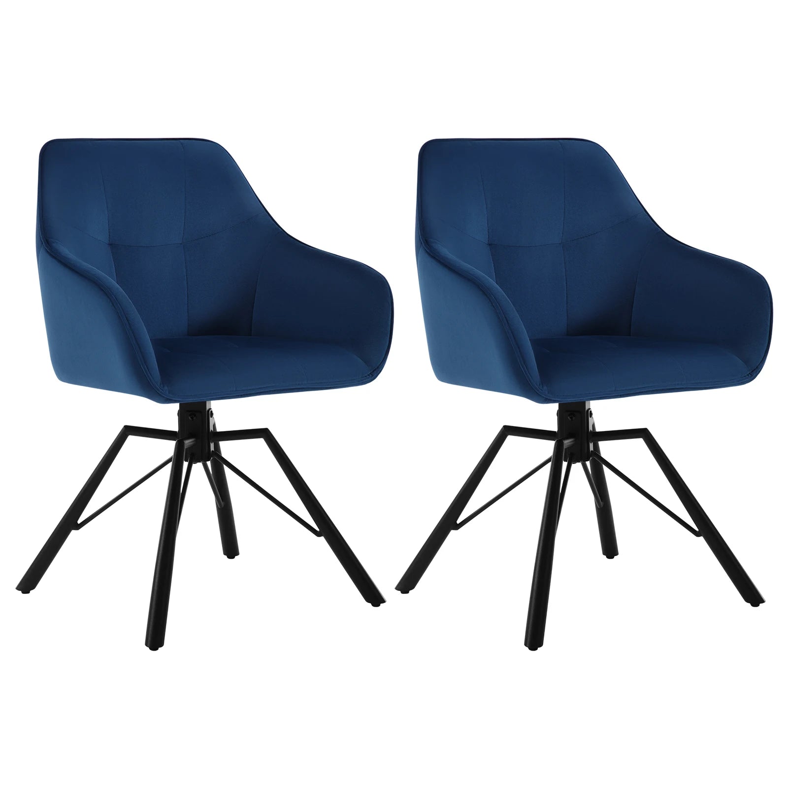 Draaibare Eetkamerstoel – Set van 2 - Eetkamerstoel – Stoel – Draaistoel – Comfortabel – Velvet Bekleding – 360° Draaibare Zitting - Fluweel - Blauw - QUORE
