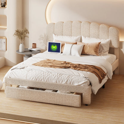 2-Persoonsbed – Tweepersoonsbed – Bedframe – Slaapbed – Jeugdbed – 140x200 cm – Verstelbaar Teddy Hoofdbord – Opberglade met USB Oplaadstation