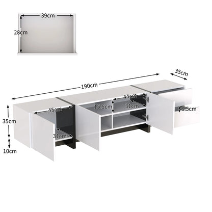 TV-Meubel – Tv-Meubel Met Opbergruimte – Tv-Kast – Woonkamermeubel – Hoogglans Wit – 190 Cm Breed – Max 50 Kg Draagkracht - 190 x 35 x 45cm - Wit