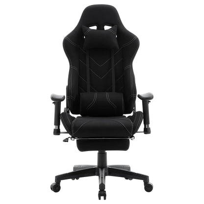 Gaming Stoel - Bureau – Racing - Ergonomische - Verstelbare - met Voetsteun - 155° Ligstand - Nekkussen - Lenden - Kunstleer – 360° Draaibare Wielen - Tot 136 kg Draagvermogen - Zwarte Stof