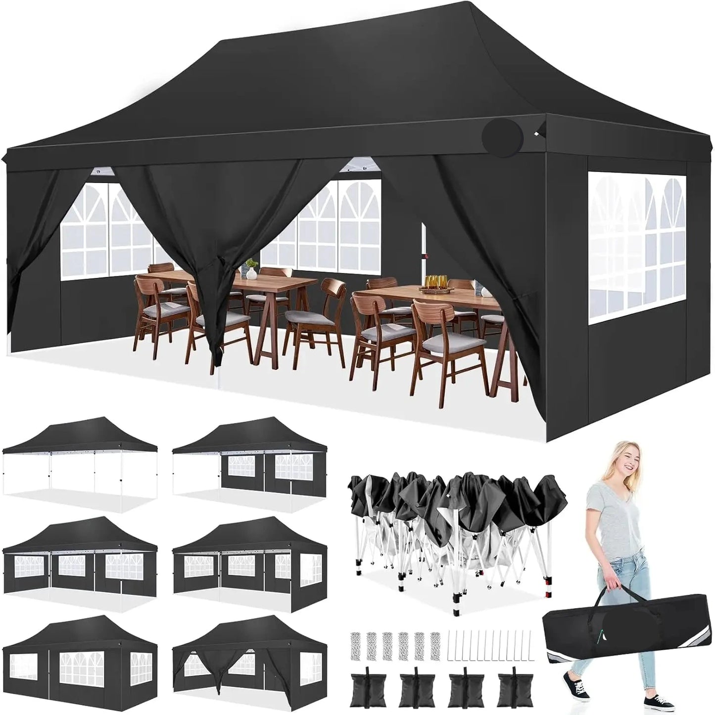 Partytent - Pop-Up Partytenten - Easy up Tent - Vouwtent - Party Tent Opvouwbaar - 3x6m - 6 Zijwanden - UV50+ Tuinpaviljoen - Waterdichte - voor Feest - Markt - BBQ of Camping