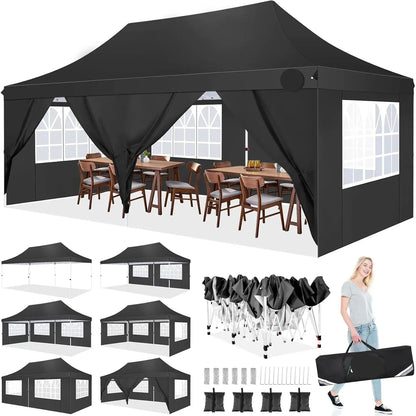 Partytent - Pop-Up Partytenten - Easy up Tent - Vouwtent - Party Tent Opvouwbaar - 3x6m - 6 Zijwanden - UV50+ Tuinpaviljoen - Waterdichte - voor Feest - Markt - BBQ of Camping