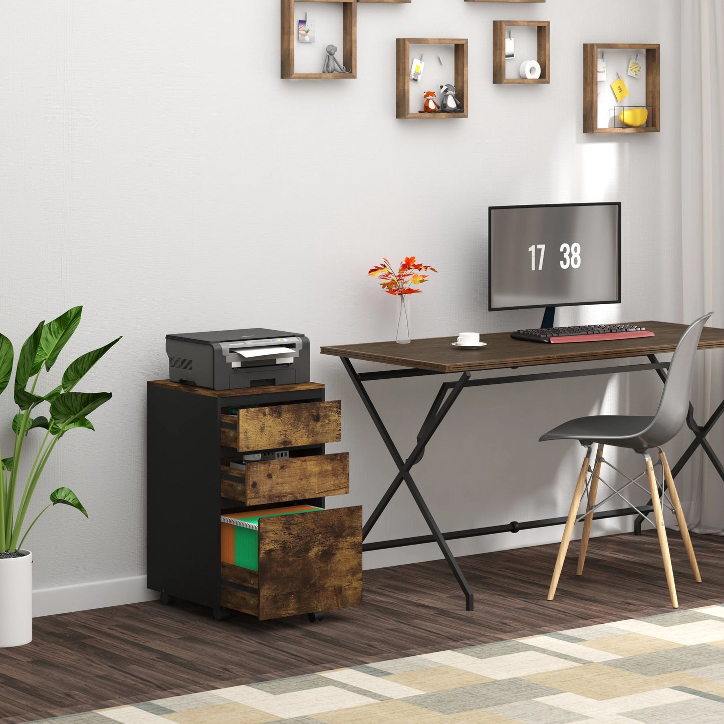 Mobiele Ladeblok - Nachtkastje - Salon - Bijzet - Kantoor - 40x70x40 cm – Houten Archiefkast – Industriële Opberg - 3 Lades - met Wielen – Thuisgebruik - Licht Eiken Zwart