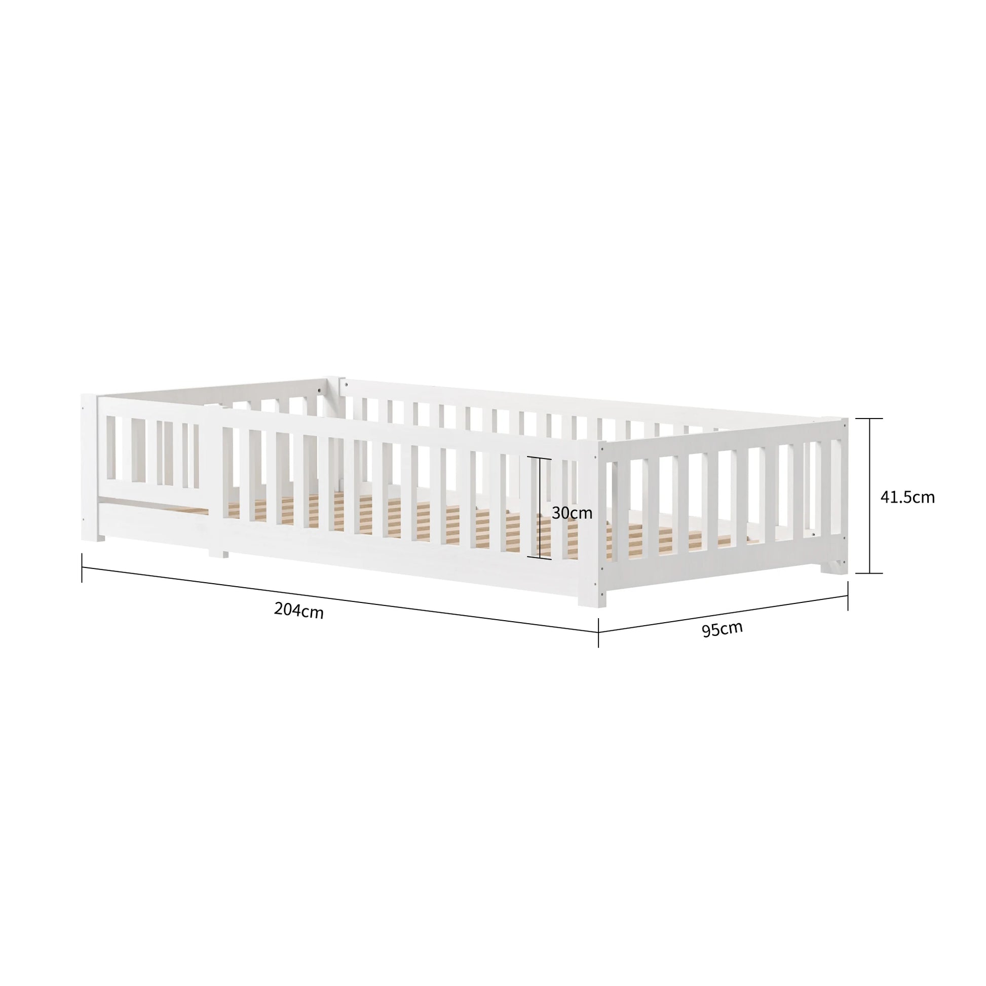 Montessori Kinderbed – Kinderbedje – Peuterbed – Juniorbed – Bed Met Deur – 90 x 200 cm – Massief Grenenhout – Valbeveiliging Met Lattenbodem – Wit - QUORE