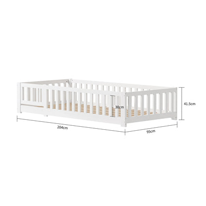 Montessori Kinderbed – Kinderbedje – Peuterbed – Juniorbed – Bed Met Deur – 90 x 200 cm – Massief Grenenhout – Valbeveiliging Met Lattenbodem – Wit - QUORE