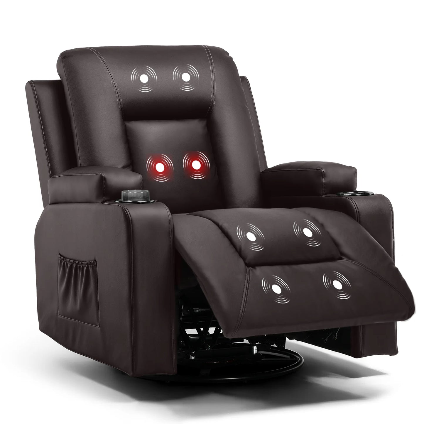 Relaxfauteuil met Ligfunctie - Fauteuil - Relaxstoel - Massagestoel - 360° Draaibaar – Relaxzetel - Dikke Rugleuning & Armleuningen – Bruin - QUORE