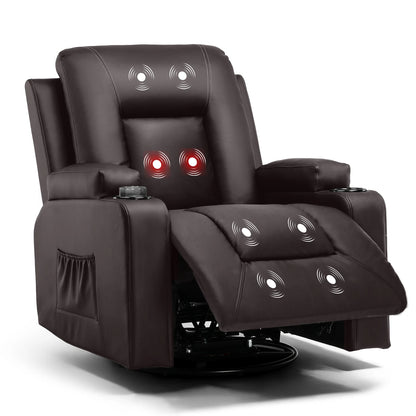 Relaxfauteuil met Ligfunctie - Fauteuil - Relaxstoel - Massagestoel - 360° Draaibaar – Relaxzetel - Dikke Rugleuning & Armleuningen – Bruin - QUORE