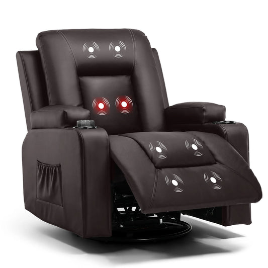 Relaxfauteuil met Ligfunctie - Fauteuil - Relaxstoel - Massagestoel - 360° Draaibaar – Relaxzetel - Dikke Rugleuning & Armleuningen – Bruin - QUORE