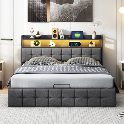 Gestoffeerd Bed – Bedframe Met Opbergruimte – Slaapbed – Eenpersoonsbed – Tweepersoonsbed – PU Materiaal – Gasdrukveren Opbergruimte – 140x200 cm