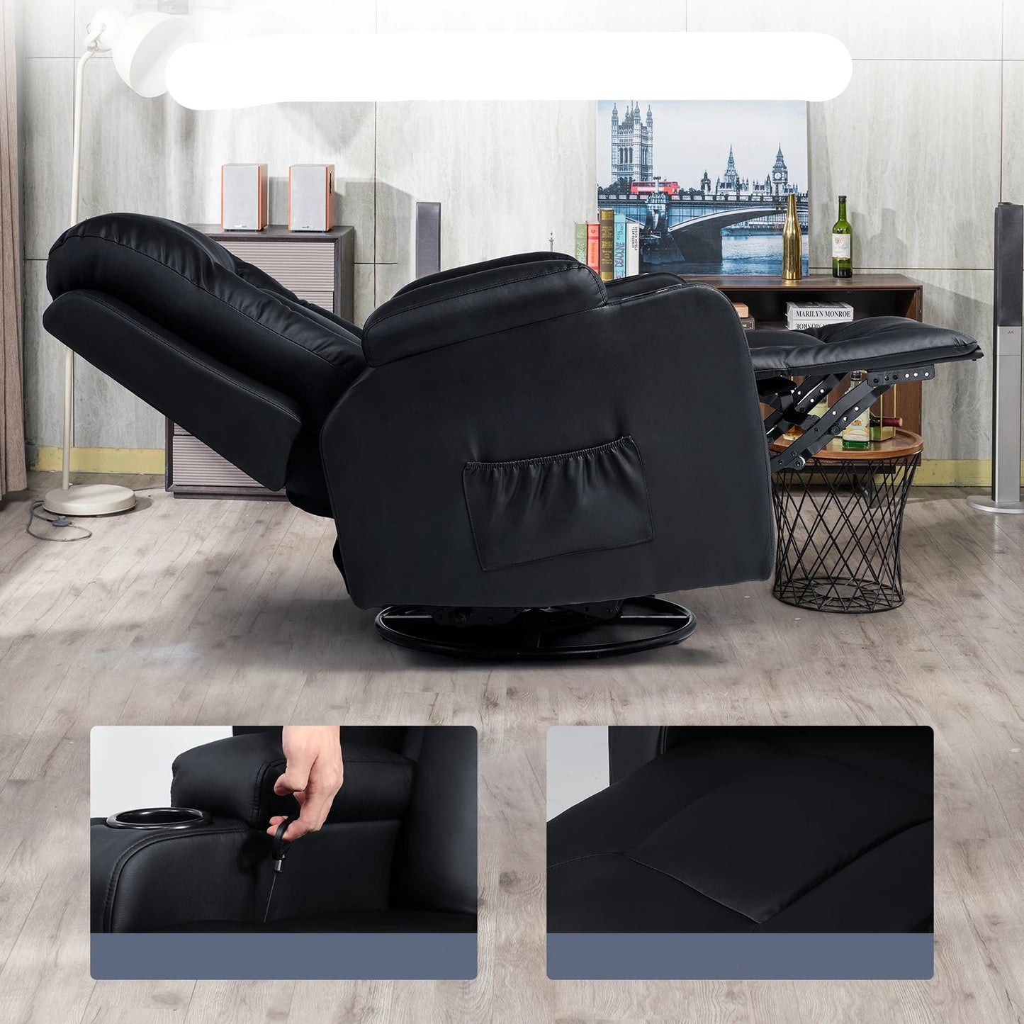 Relaxfauteuil met Ligfunctie - Fauteuil - Relaxstoel - Massagestoel - 360° Draaibaar – Relaxzetel - Dikke Rugleuning & Armleuningen – Bruin - QUORE