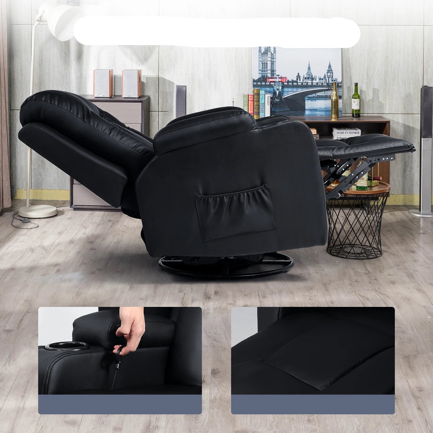 Relaxfauteuil met Ligfunctie - Fauteuil - Relaxstoel - Massagestoel - 360° Draaibaar – Relaxzetel - Dikke Rugleuning & Armleuningen – Wit