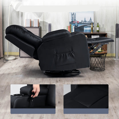 Relaxfauteuil met Ligfunctie - Fauteuil - Relaxstoel - Massagestoel - 360° Draaibaar – Relaxzetel - Dikke Rugleuning & Armleuningen – Zwart - QUORE
