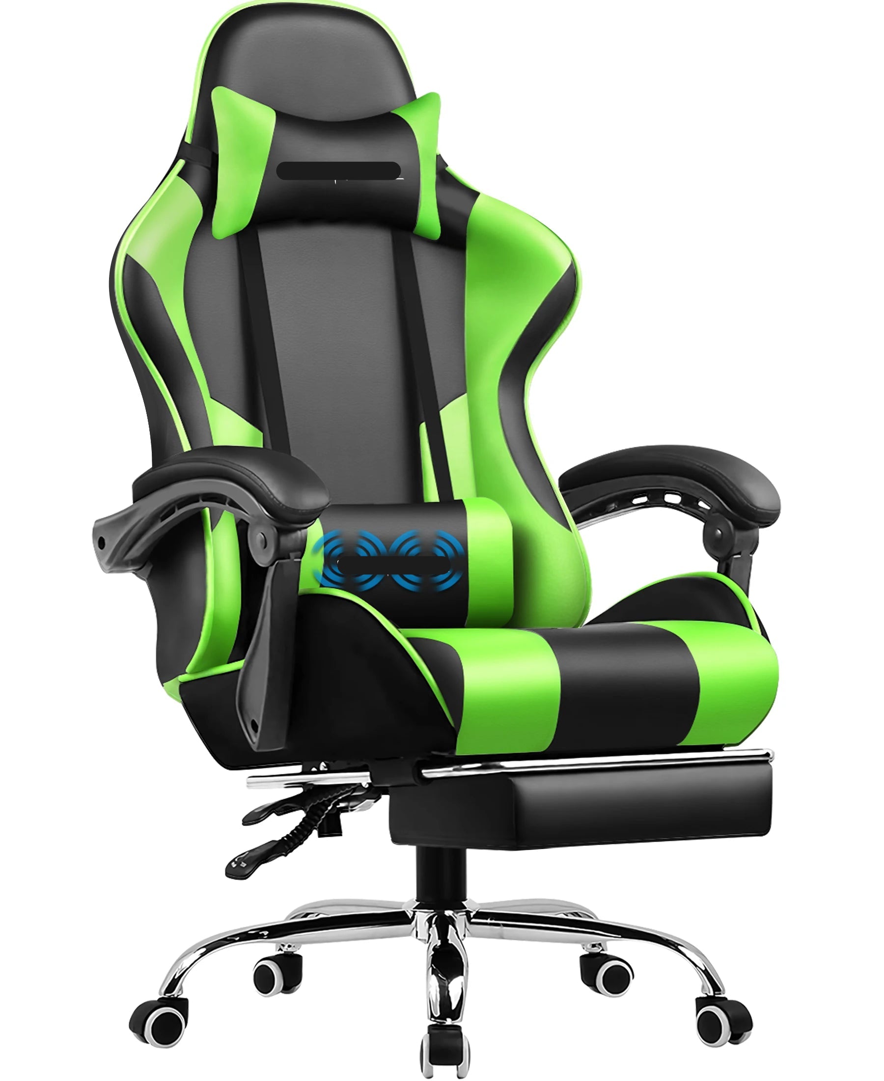 Gamingstoel – Bureaustoel – Massagestoel – Ergonomische Stoel – Voetensteun – Massagefunctie – Verstelbare Rugleuning - Groen - QUORE