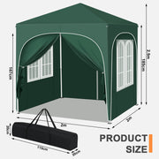 Opvouwbare Partytent - Easy up Partytent - Pop-up Paviljoen - 2x2m - Verstelbare Hoogte - Zijwanden - Waterdicht - UV - Bescherming - Buiten - Groen