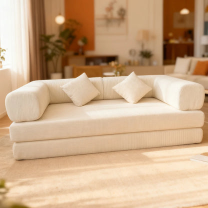 Bankstel – Zitting – Sofa – Hoekbank – Slaapbank – Modulair Ontwerp – Luxe Velvet Bekleding – 200 cm Tweezits – Off-white