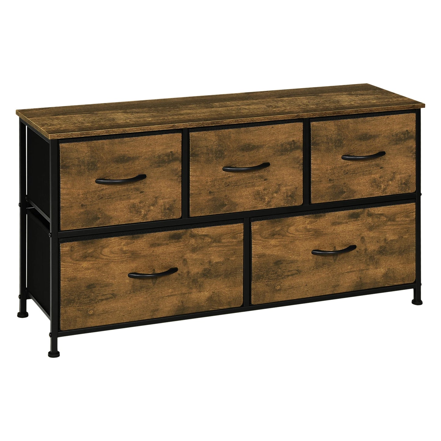 Industriële Opbergkast - Ladekast - Ladekastje - Ladenkastje - Ladenkast - Metaal Frame - voor Woonkamer - Slaapkamer en Hal - 5 Lades - Vintage Bruin Zwart