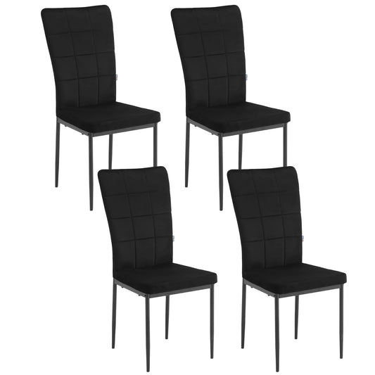 Eetkamerstoelen - Set Moderne Eetkamerstoel - Eetstoel - Tuinstoelen - Gevoerde Stoelen met Hoge Rugleuning - Elegante Fluwelen Stoelen voor Woonkamer, Keuken en Restaurant - Set van 4 - Zwart
