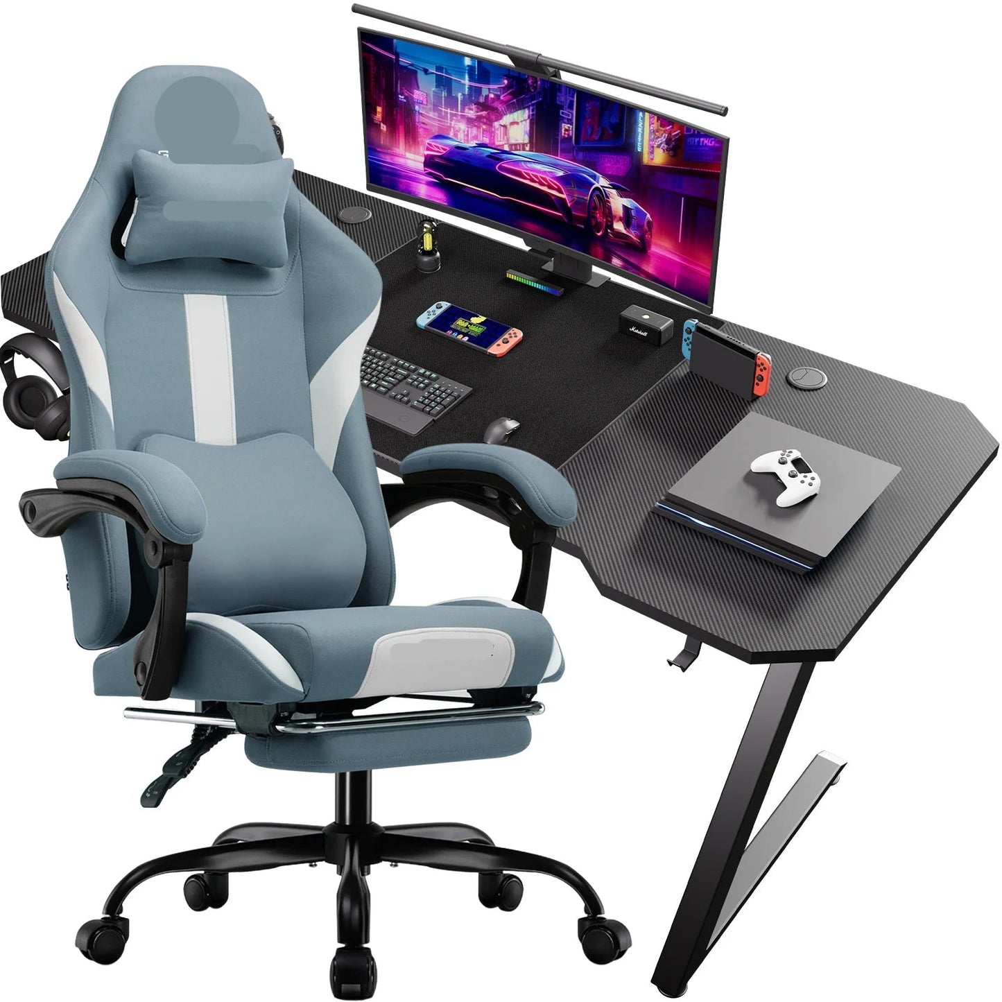 Gaming Tafel En Stoel Set – Gaming Bureau – Gaming Stoel – Computer Bureau – Gamingset – Ergonomisch Ontwerp – 360° Draaibare Stoel