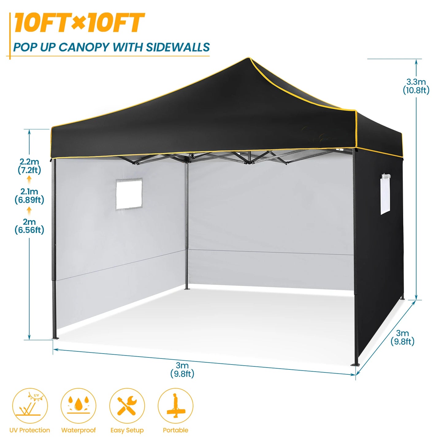 Tuinpaviljoen – Partytent – Opvouwbare Tuinfeesttent – Overkapping – Feesttent – 3x3 Meter – Water- En UV-Bestendig - Zwart