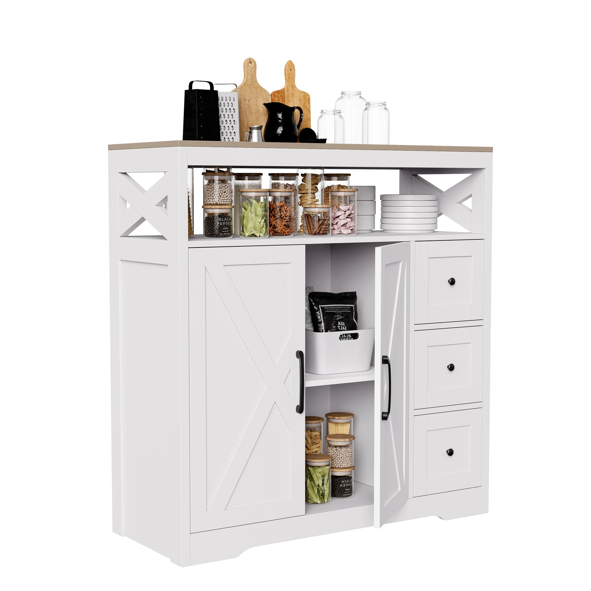 Keukenkast – Dressoir – Buffetkast – Opbergkast – Highboard – Vrijstaand – Robuust MDF Met Massief Hout – Scandinavisch Design - QUORE