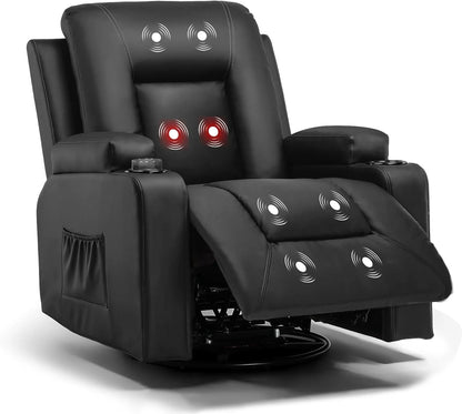 Relaxfauteuil met Ligfunctie - Fauteuil - Relaxstoel - Massagestoel - 360° Draaibaar – Relaxzetel - Dikke Rugleuning & Armleuningen – Zwart - QUORE