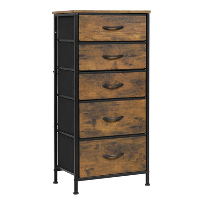 Ladenkast - Dressoir Kasten - Ladekast met 5 Stoffen Lades - Vintage Houtlook – Stabiele Opbergkast - Metaal Frame – Voor Slaapkamer - Woonkamer - Hal - 45.5x95.5 x30cm - Vintage Kleur