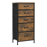 Ladenkast - Dressoir Kasten - Ladekast met 5 Stoffen Lades - Vintage Houtlook – Stabiele Opbergkast - Metaal Frame – Voor Slaapkamer - Woonkamer - Hal - 45.5x95.5 x30cm - Vintage Kleur