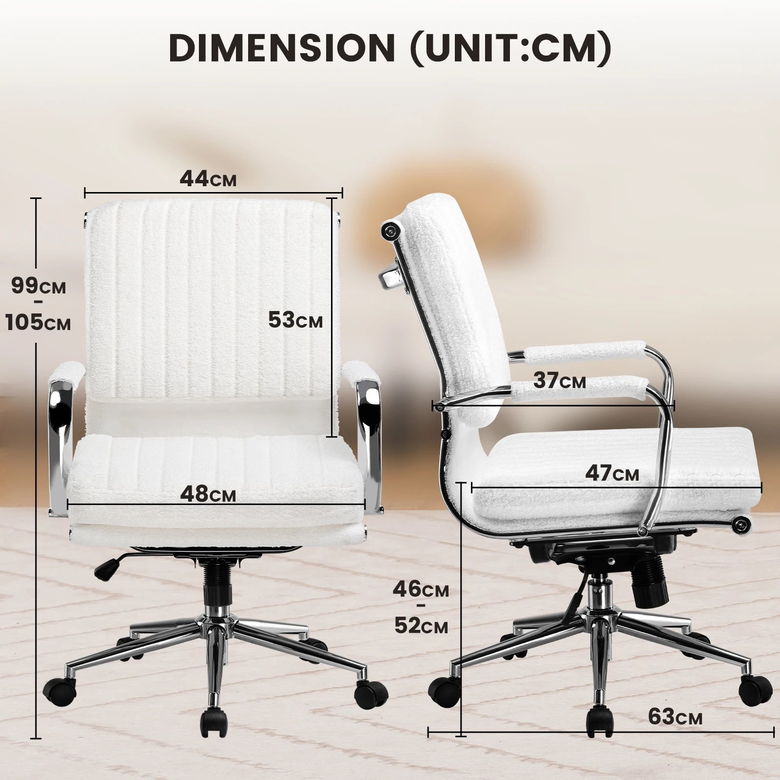 Bureaustoel – Ergonomische Bureaustoel – Werkstoel – Kantoorstoel – Stoel Met Ademend Textiel – In Hoogte Verstelbaar – Schommelbaar Tot 130° - 49 x 49 x 105 cm - Wit - QUORE