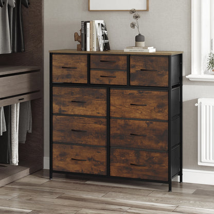 Opbergkast - Ladekast - Ladekastje - Ladenkastje - Ladenkast - Industrieel Stijl - Metaal Frame - voor Woonkamer - Slaapkamer en Hal - 8 Lades - Vintage Bruin Zwart