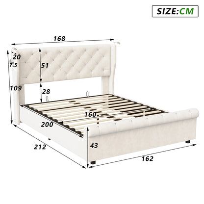 Boxspringbed – Boxspring – Tweepersoonsbed – Bed – Opbergbed – 160x200 cm – Hydraulische Opbergruimte – Velvet Gestoffeerd
