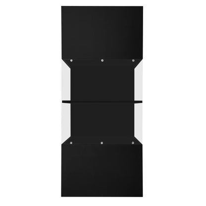 Bijzettafel – Salontafel – Tafeltje  - Woonkamertafel – LED-Verlichting – Hoogglans Glazen Plateau – Ruime Zijopberging - Zwart - QUORE