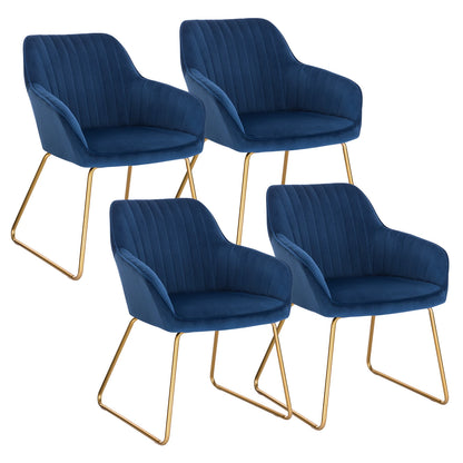 Eetkamerstoelen – Set van 4 - Fluwelen Stoelen – Comfortabele Stoelen – Metalen Pootjes – Ergonomisch Ontwerp – Zithoogte 45 Cm - Blauw