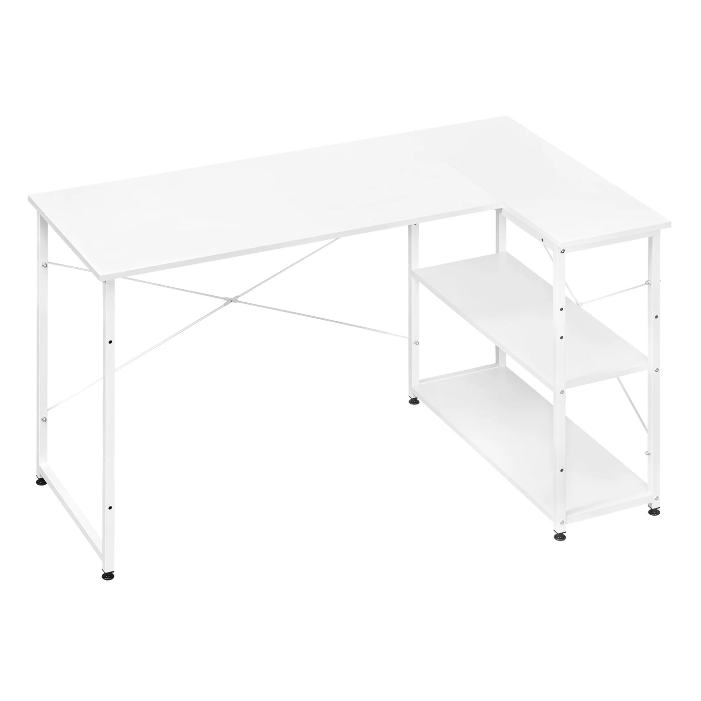 Bureau - Game Bureau - Hoekbureau - Gaming Bureau - 120x72.5x72cm - L-Vormig Bureau - Hoektafel met Omkeerbare Planken en Opbergruimte - voor Woonkamer, Slaapkamer, Studie - Wit