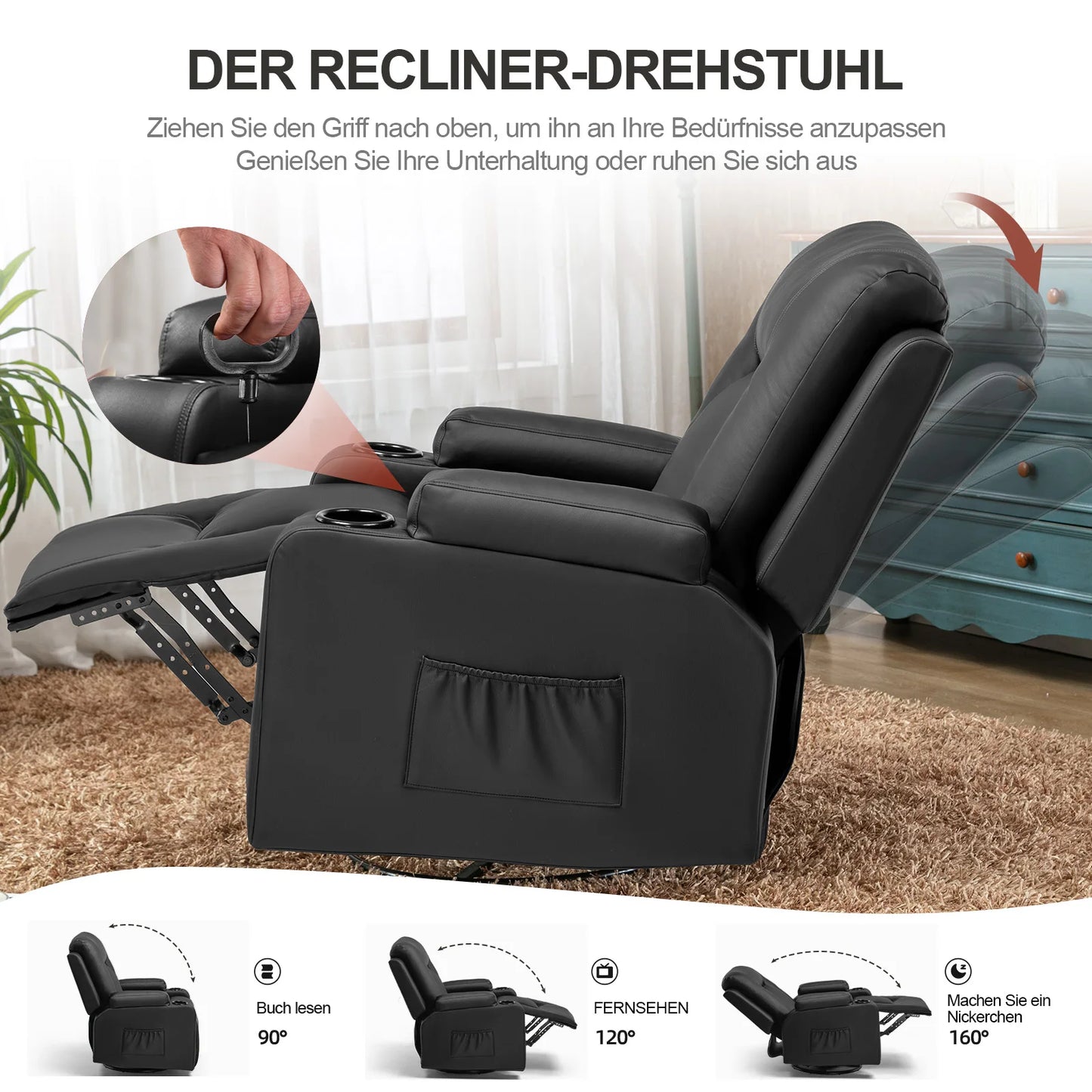 Relaxfauteuil – Relaxstoel – TV Stoel – Draaifauteuil – Leesstoel – Lichtgrijs – 360° Draaibaar – Kantelbare Rugleuning Tot 160°