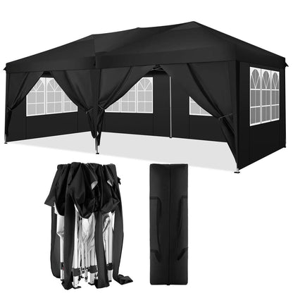 3x6 Meter Vouwtent – Partytent – Marktkraam – Overkapping – Tuintent – Roestbestendig Stalen Frame – Waterdichte 210D Oxford Stof - Zwart - QUORE