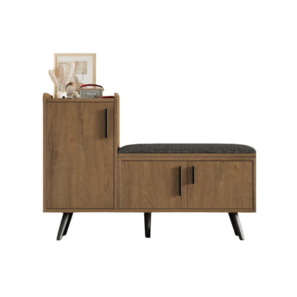Schoenenbank – Schoenenrek – Zitbank – Opbergmeubel – Houten Frame – Comfortabel Kussen – Verstelbare Opbergruimte - 100 x 34 x 69 cm - Bruin & Grijs