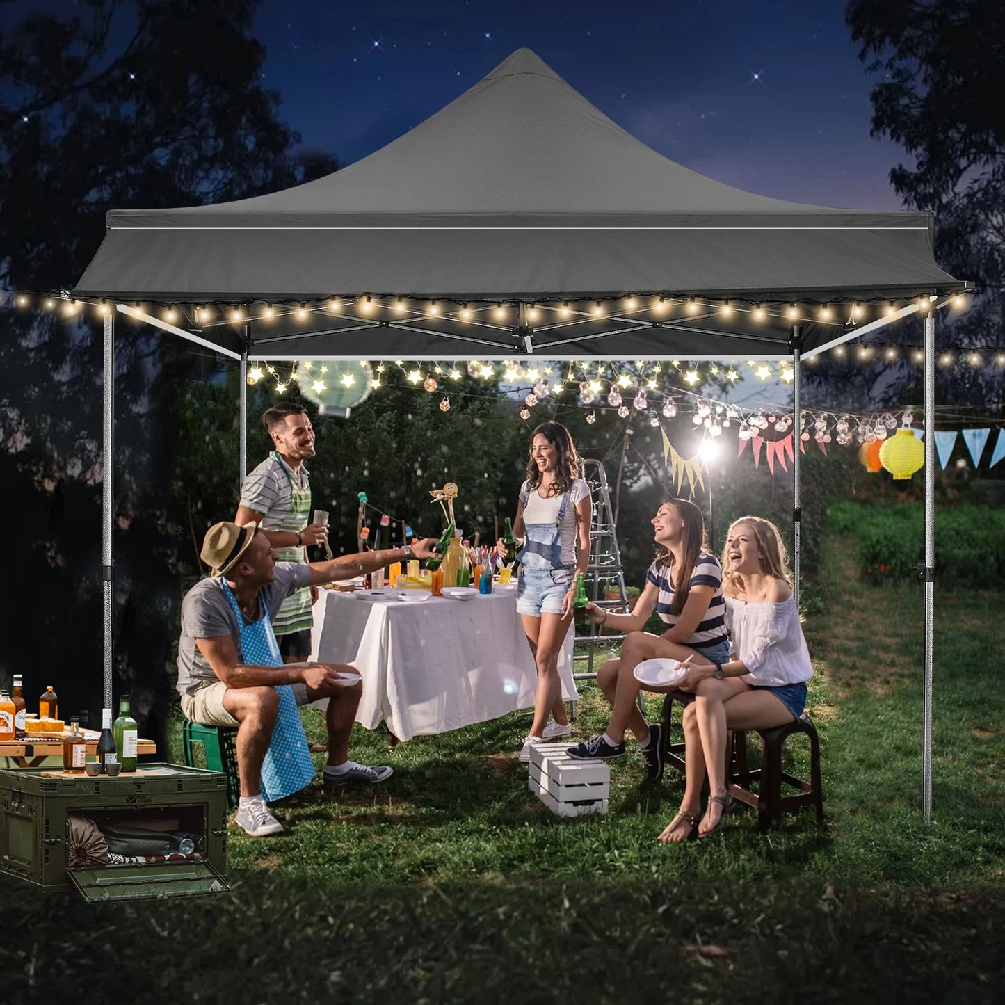 Partytent – Pop-Up Tent – Tuinkamer – Overkapping – 3X3 Meter – Waterafstotend Oxford Polyester – Verstelbare Hoogte - Grijs