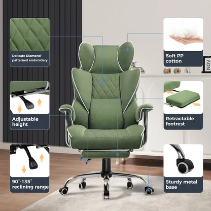 Ergonomische Bureaustoel - Gaming Stoel - Stoelen - Bureaustoelen - met Pocketvering Rugsteun -Verstelbare Voetsteun - Comfortabele Brede Zitting - 90-135° Kanteling - met Armleuningen en Wieltjes - Zwart - Leer - QUORE