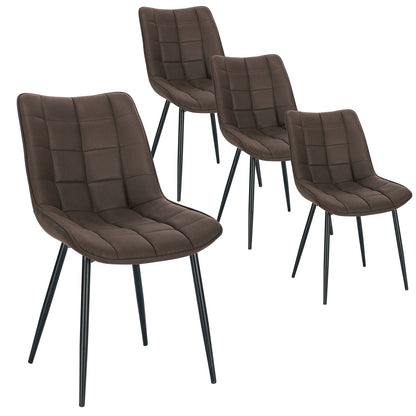 Eetkamerstoelen – Stoelen – Lederlook Stoelen – Metalen Poot – Ergonomisch Design – Antislip Voetdoppen - Stof Donkerbruin - QUORE