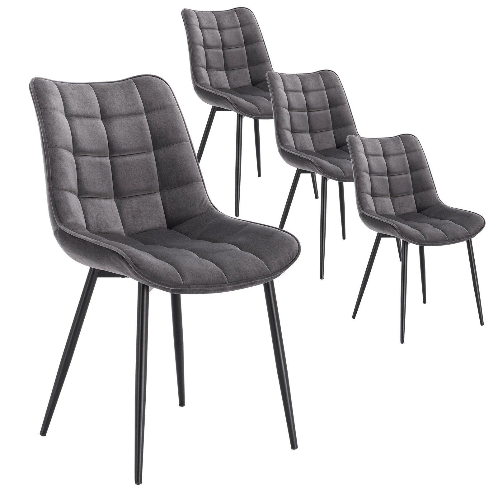 Eetkamerstoelen – Stoelen – Lederlook Stoelen – Metalen Poot – Ergonomisch Design – Antislip Voetdoppen - Fluweel Donkergrijs - QUORE