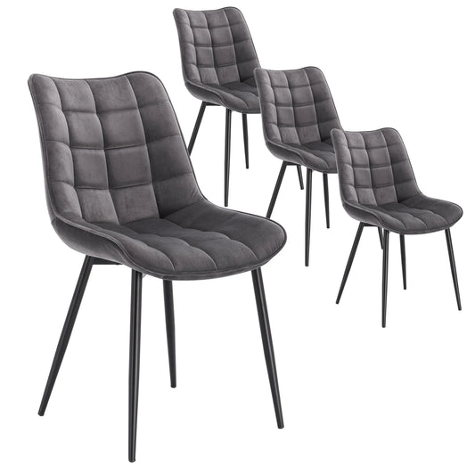 Eetkamerstoelen – Stoelen – Lederlook Stoelen – Metalen Poot – Ergonomisch Design – Antislip Voetdoppen - Fluweel Donkergrijs - QUORE