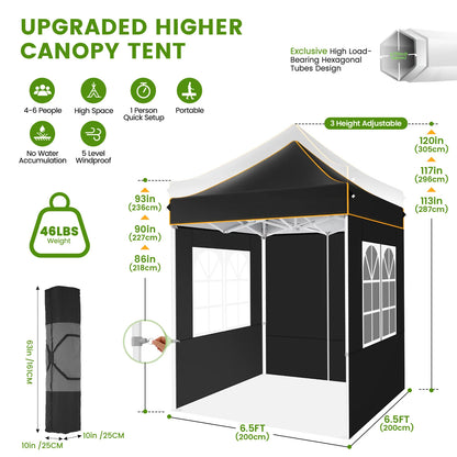Partytent –  Pop-Up Luifel – Zonnescherm – Overkapping – Tuinpaviljoen – Waterdicht Oxford Doek – Verstelbare Hoogte - 2 x 2 Meter - Zwart