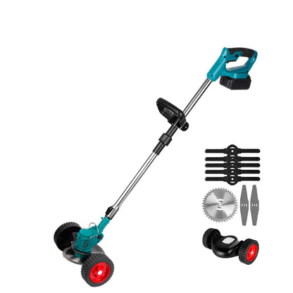 Accu Grastrimmer - Grasmaaier - Bosmaaier - Opvouwbaar - Verstelbaar - met Wielen - Maaiaccessoires - 2x Batterij - 1500W - 12000 RPM - 3 Soorten Messen - 125mm Snijbreedte - 15000mAh - Turkoois