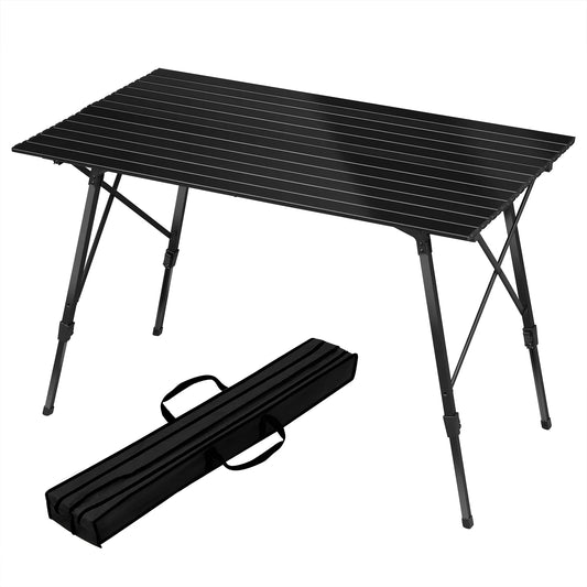 Campingtafel - Klaptafel - Picknicktafel - Campingtafel Inklapbaar - 120x68,5cm - Opvouwbare -  Aluminium - In Hoogte Verstelbaar, Inclusief Draagtas - voor  4-6 Personen - Zwart