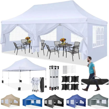 Gevouwen Gazebo – Overkapping – Tuentent – Partytent – 3x6 Meter – Waterdicht Oxford – Verstelbare Hoogte - Wit - QUORE