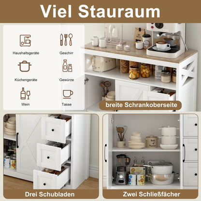 Houten Dressoir – Opbergkast – Sideboard – Kast – Ladekast – Wit Met Houtaccenten – 3 Laden & 2 Deuren – Compact 100x40x72,3 cm